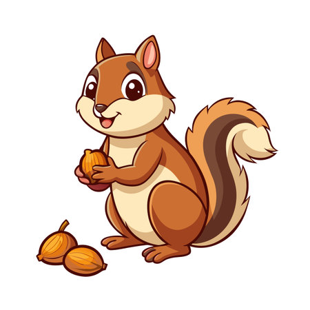 Cheerful Cartoon Squirrel Holding Nut Isolated on White Background for Design Projectsのイラスト素材