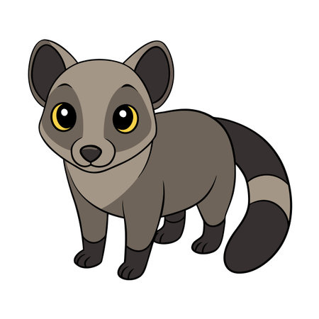 Cartoon civet illustration with cute expressive eyes and striped tail, standing isolatedのイラスト素材