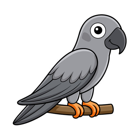 Cartoon African Grey Parrot Perched on a Branch Vector Illustration Isolatedのイラスト素材