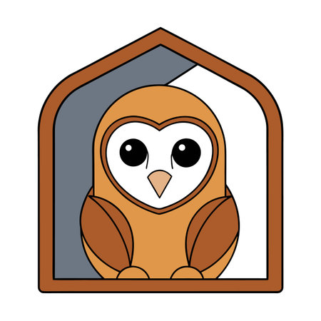 Stylized Cartoon Owl Inside House Shape Graphic Illustration For Children And Educationのイラスト素材