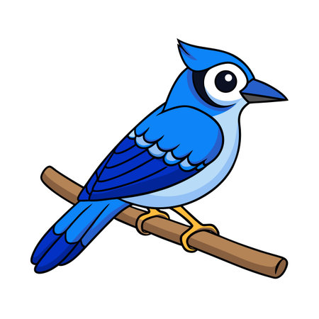 Cartoon Blue Jay Perched on a Branch Isolated on White Backgroundのイラスト素材