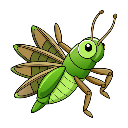 Cartoon Grasshopper Illustration Isolated on White Background for Educational Purposesのイラスト素材