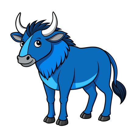 Cartoon Blue Wildebeest Character Standing Still Stock Image Illustration on Whiteのイラスト素材