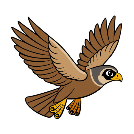 Cartoon illustration of a falcon in flight against a white backgroundのイラスト素材
