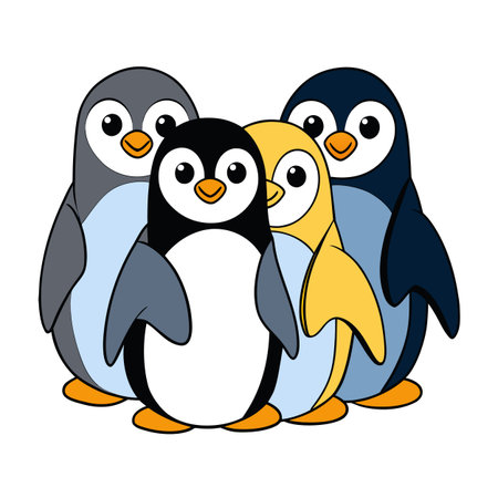 Cartoon Penguins: A Friendly Group of Animated Birds on a White Backgroundのイラスト素材