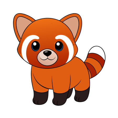 Cartoon Red Panda Character Standing Isolated on White Background, Animal Illustrationのイラスト素材
