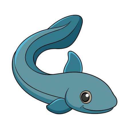 Cartoon blue axolotl illustration swimming with cute expression against a white backdropのイラスト素材