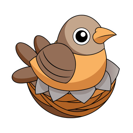 Cartoon bird sitting in nest illustration for children's books or educational useのイラスト素材