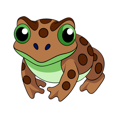 Cartoon Spotted Frog Illustration with Green Eyes on a White Backgroundのイラスト素材