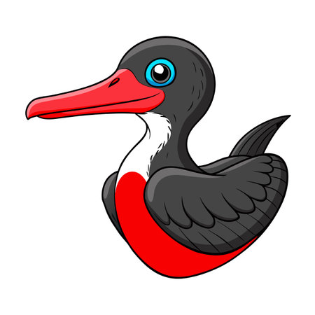 Cartoon Frigatebird Illustration with Red Bill and Black Feathers on White Backgroundのイラスト素材