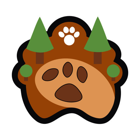 Nature-inspired paw print logo with forest and animal theme for outdoor brandのイラスト素材