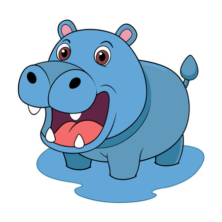 Cartoon hippo vector illustration with open mouth and simple shadingのイラスト素材