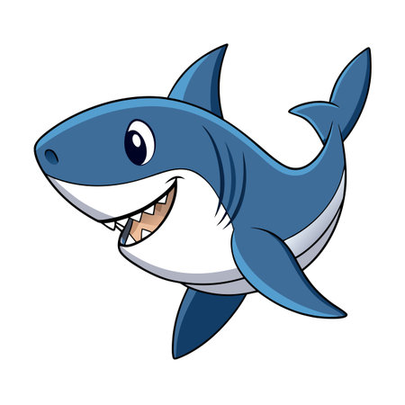 Cartoon shark smiling friendly with white background and blue and white color themeのイラスト素材