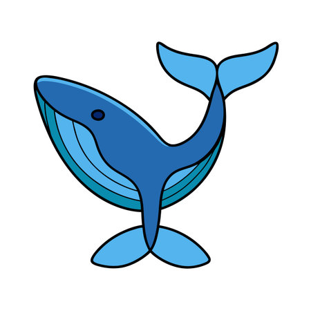 Cartoon-style whale illustration with shades of blue and a thick outlineのイラスト素材