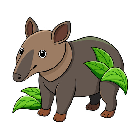 Cartoon Tapir with Green Leaves Illustration for Children's Books and Educational Resourcesのイラスト素材