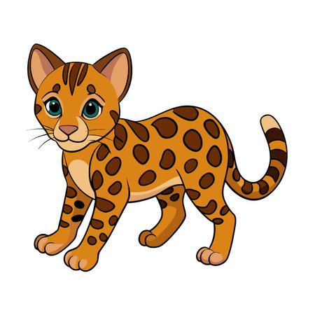 Cute Bengal Cat Kitten Illustration with Cartoon Style and Bright Colorsのイラスト素材