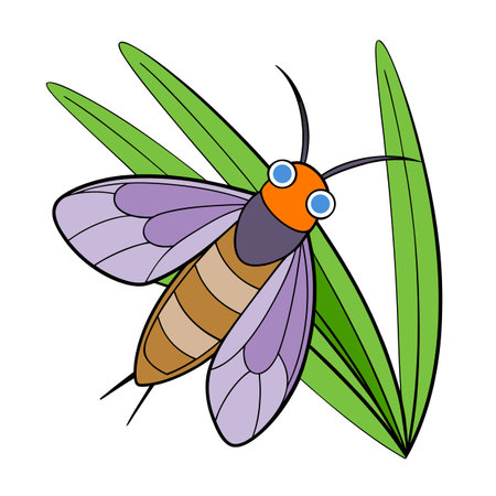 Cartoon moth on grass illustration for children's book or educational materialのイラスト素材