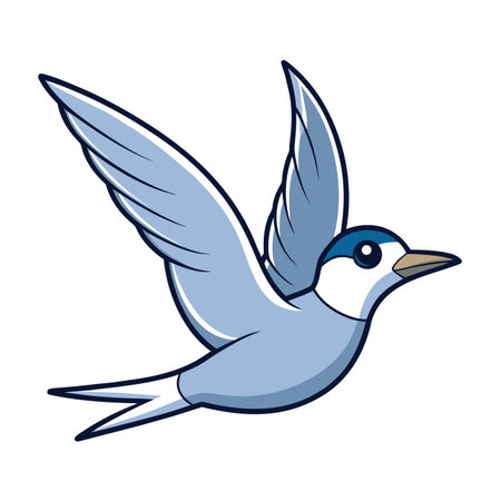 Cute cartoon illustration of a blue and white flying birdのイラスト素材
