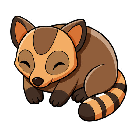Cute Cartoon Raccoon Character Illustration with Brown and Orange Colors on Whiteのイラスト素材