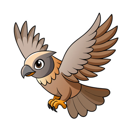 Cartoon hawk or eagle in flight with wings spread in cute styleのイラスト素材