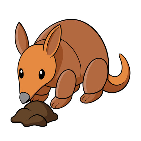 Cartoon Armadillo Investigating a Mound of Dirt in a Stylized Illustrationのイラスト素材