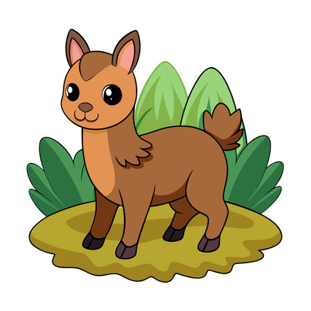 Cute cartoon baby deer standing in a meadow illustration with vibrant colorsのイラスト素材