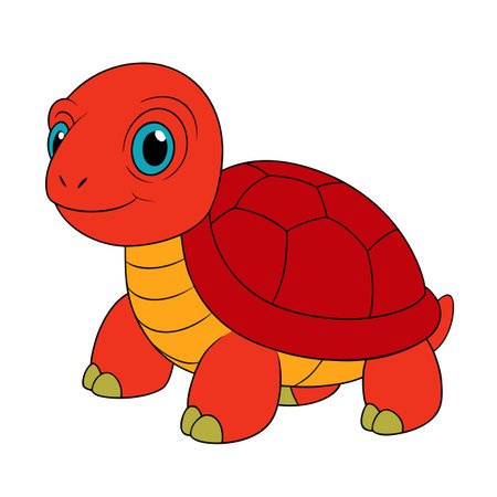 Cartoon turtle with bright red shell, orange neck, and blue eyesのイラスト素材