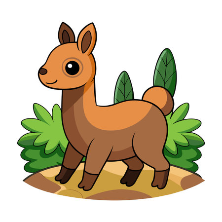 Cartoon Fawn in a forest clearing, with a bright and cheerful appearanceのイラスト素材