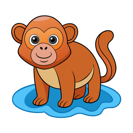 Cartoon Monkey Character Standing on a Blue Patch Isolated on White Backgroundのイラスト素材