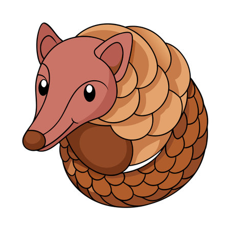 Cartoon Illustration of a Pangolin Rolled Up in a Defensive Positionのイラスト素材