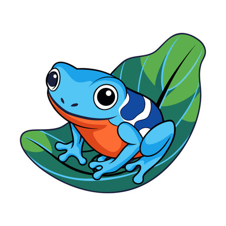 Blue poison dart frog sitting on a leaf, vector illustration designのイラスト素材