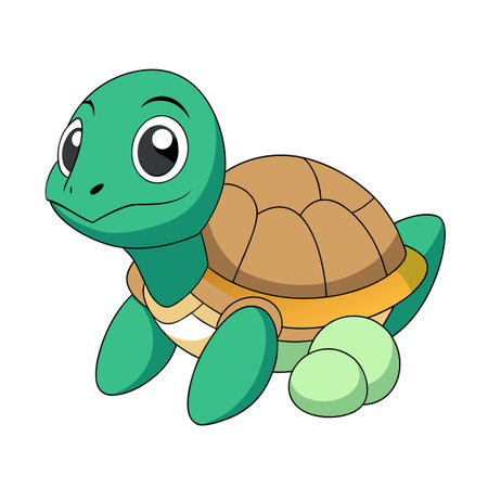 Cartoon illustration of a cute turtle with brown shell on a white backgroundのイラスト素材