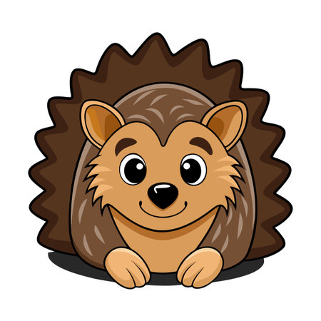 Cheerful cartoon hedgehog with big eyes and a friendly smile on white backgroundのイラスト素材