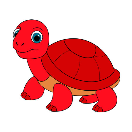 Cute cartoon turtle illustration with a red shell and blue eyesのイラスト素材