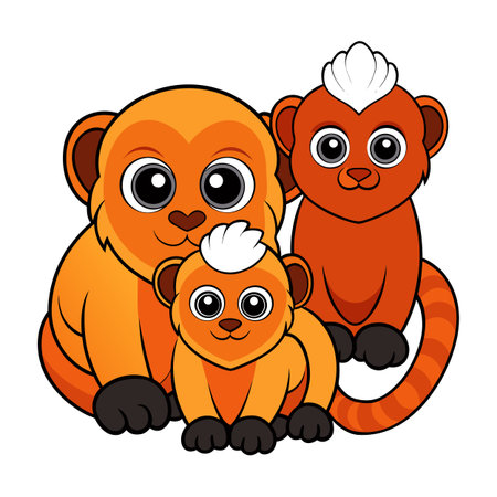 Cute Cartoon Monkey Family Illustration featuring three adorable monkeys in a playful arrangementのイラスト素材