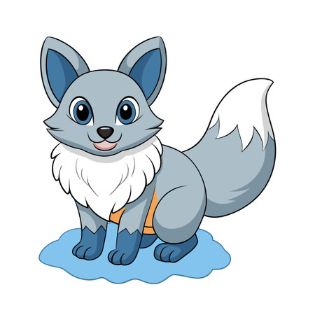 Cartoon Arctic Fox Illustration on Ice Floe for Children's Storybookのイラスト素材