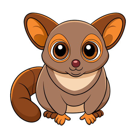 Cute cartoon bush baby illustration with big eyes on white backgroundのイラスト素材