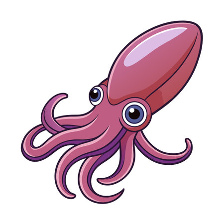 Whimsical cartoon squid illustration with big eyes on a white backgroundのイラスト素材