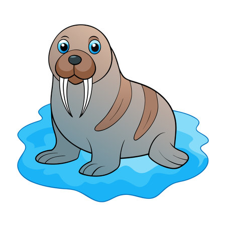 Cartoon walrus on an ice floe in simple vector styleのイラスト素材
