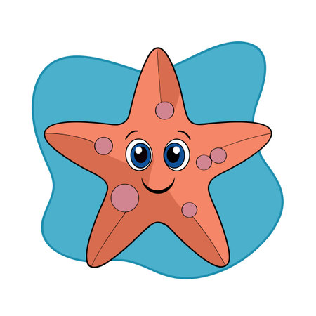 Cheerful cartoon starfish illustration against a blue backdrop, a delightful stock imageのイラスト素材