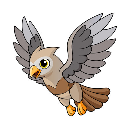 Cartoon bird in flight with open beak and expressive eyes in vectorのイラスト素材