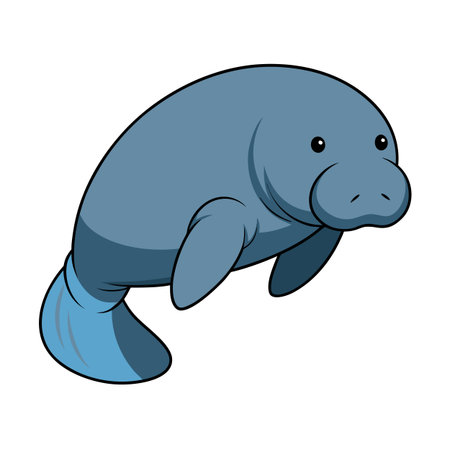 Cute cartoon manatee swimming isolated on white background stock illustration imageのイラスト素材