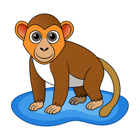 Cartoon monkey illustration standing on a blue surface with a white backgroundのイラスト素材