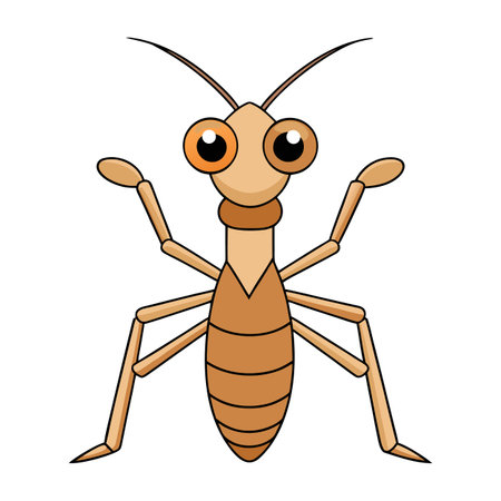 Cartoon grasshopper illustration with big eyes on a white background, studio shot.のイラスト素材