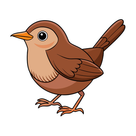 Cartoon brown bird illustration with clean lines and bright orange beakのイラスト素材