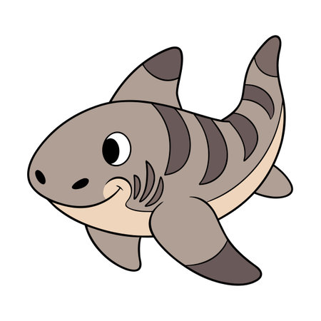 Cartoon Shark Illustration Featuring a Muted Color Palette and Bold Outlinesのイラスト素材