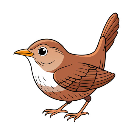 Cartoon illustration of a cute brown nightingale bird standing on white backgroundのイラスト素材