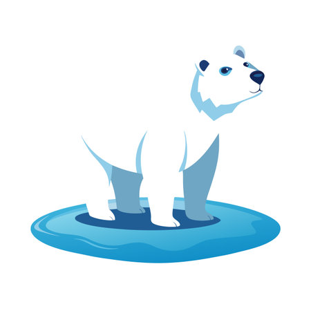 Isolated polar bear standing on ice floe, environmental concept, flat illustrationのイラスト素材