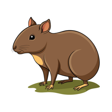 Cute agouti illustration standing on green patch, isolated against a white backgroundのイラスト素材