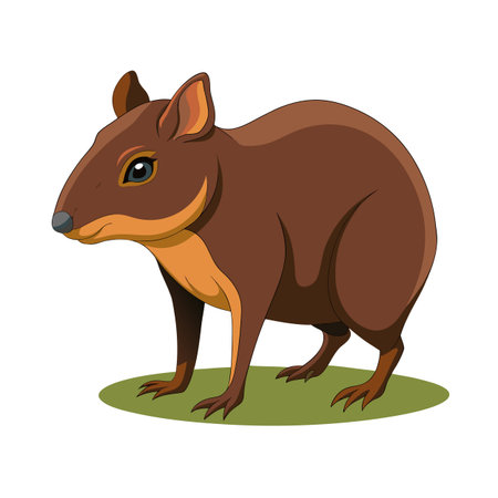 Cartoon agouti standing on green grass looking left isolated on white backgroundのイラスト素材